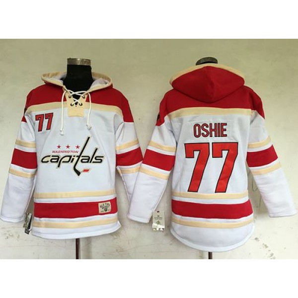 Capitals #77 T.J Oshie White Sawyer Hooded Sweatshirt Stitched Jersey