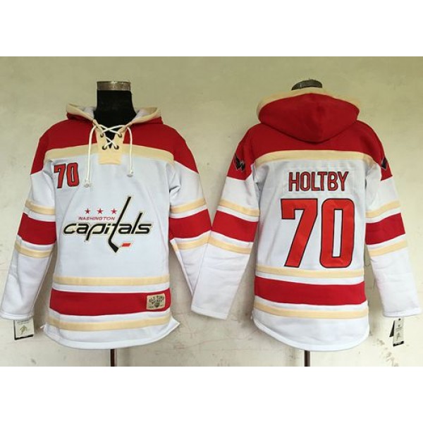 Capitals #70 Braden Holtby White Sawyer Hooded Sweatshirt Stitched Jersey