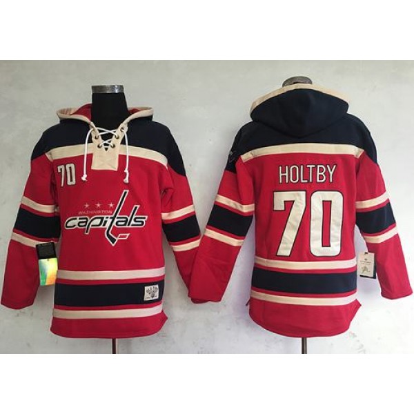 Capitals #70 Braden Holtby Red Sawyer Hooded Sweatshirt Stitched Jersey