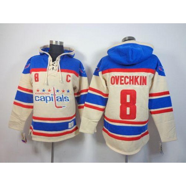 Capitals #8 Alex Ovechkin Cream Sawyer Hooded Sweatshirt Stitched Jersey
