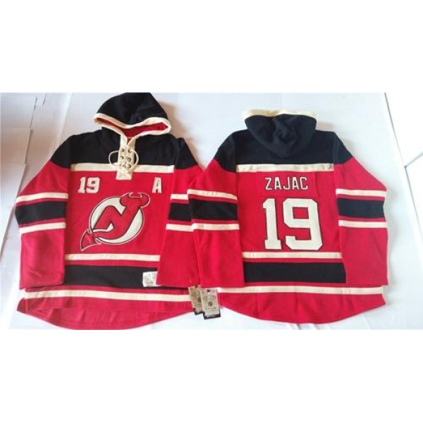 Devils #19 Travis Zajac Red Sawyer Hooded Sweatshirt Stitched Jersey