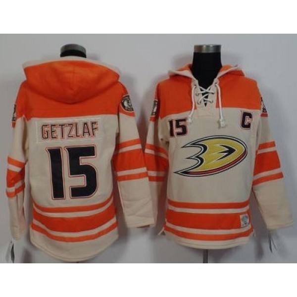 Ducks #15 Ryan Getzlaf Cream Orange Sawyer Hooded Sweatshirt Stitched Jersey