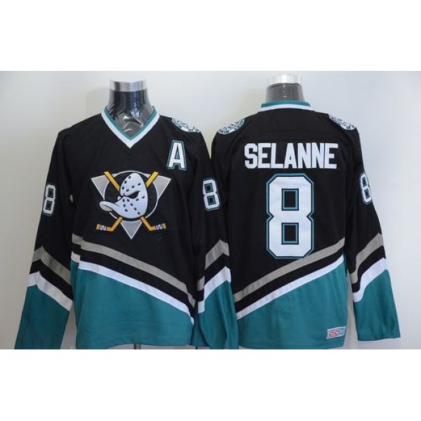 Ducks #8 Teemu Selanne Black CCM Throwback Stitched Jersey