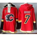 Flames #7 TJ Brodie Red Sawyer Hooded Sweatshirt Stitched Jersey