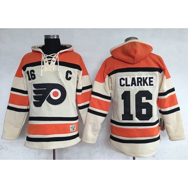 Flyers #16 Bobby Clarke Cream Sawyer Hooded Sweatshirt Stitched Jersey