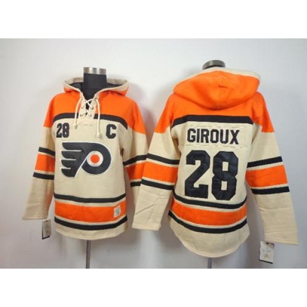 Flyers #28 Claude Giroux Cream Sawyer Hooded Sweatshirt Stitched Jersey