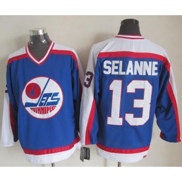 Jets #13 Teemu Selanne Blue White CCM Throwback Stitched Jersey