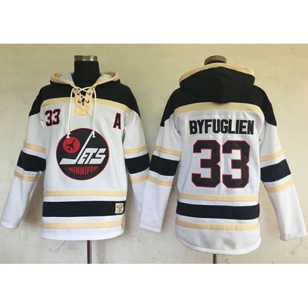 Jets #33 Dustin Byfuglien White Sawyer Hooded Sweatshirt Stitched Jersey