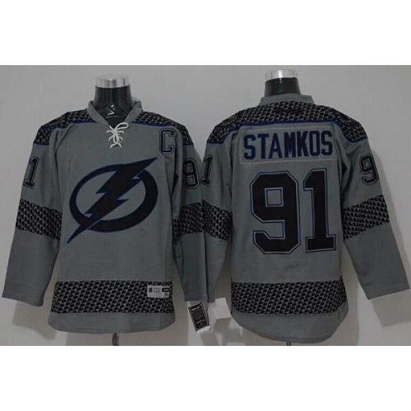 Lightning #91 Steven Stamkos Charcoal Cross Check Fashion Stitched Jersey