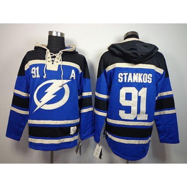 Lightning #91 Steven Stamkos Blue Sawyer Hooded Sweatshirt Stitched Jersey