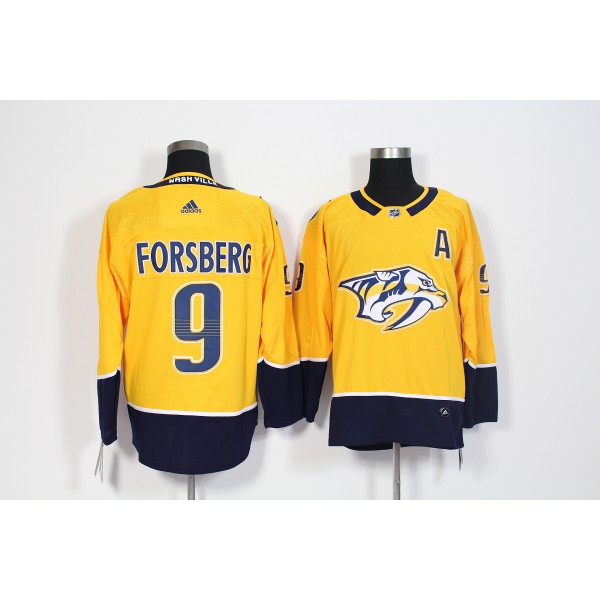 Nashville Predators #9 Filip Forsberg Yellow Stitched Adidas Jersey