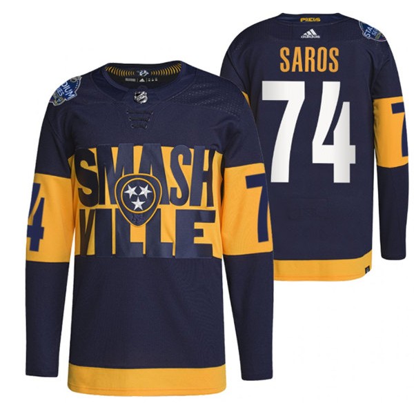 Nashville Predators #74 Juuse Saros 2022 Navy Stadium Series Breakaway Player Stitched Jersey