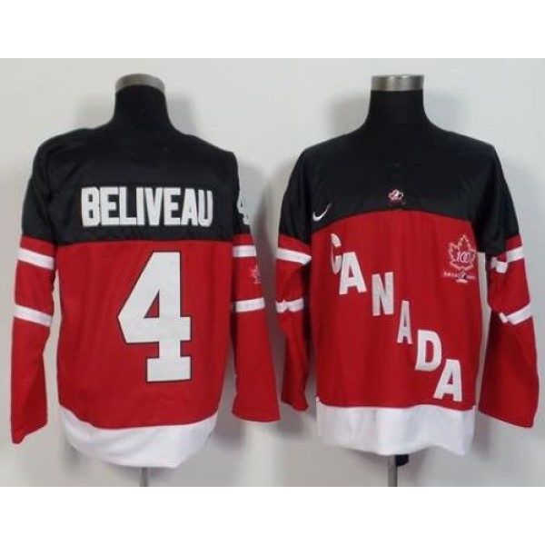 Olympic CA. #4 Jean Beliveau Red 100th Anniversary Stitched Jersey