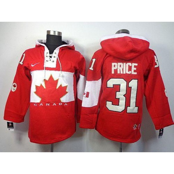 Olympic CA. #31 Carey Price Red Sawyer Hooded Sweatshirt Stitched Jersey