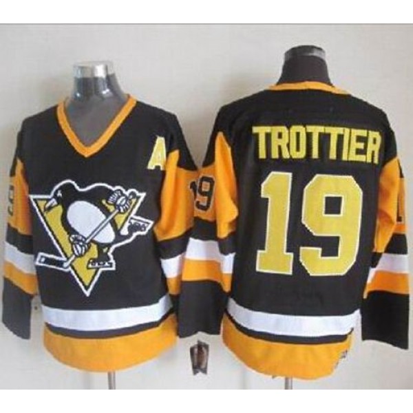 Penguins #19 Bryan Trottier Black CCM Throwback Stitched Jersey