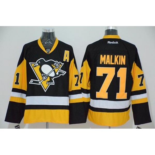 Penguins #71 Evgeni Malkin Black Alternate Stitched Jersey
