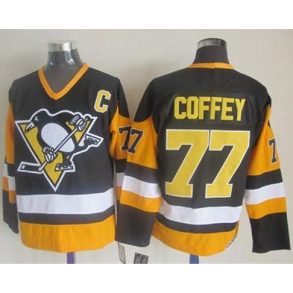 Penguins #77 Paul Coffey Black CCM Throwback Stitched Jersey