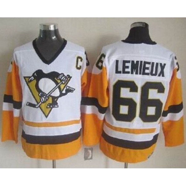 Penguins #66 Mario Lemieux White Black CCM Throwback Stitched Jersey