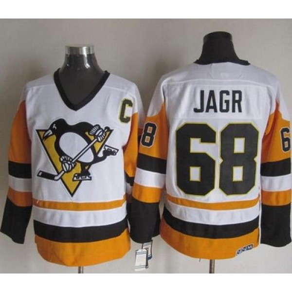 Penguins #68 Jaromir Jagr White Black CCM Throwback Stitched Jersey