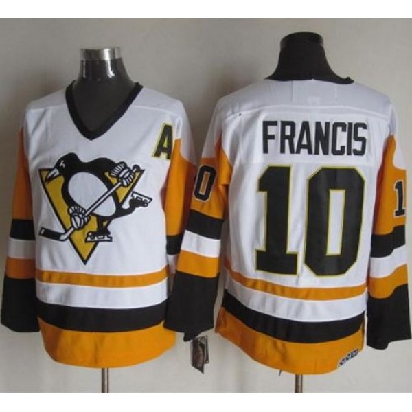 Penguins #10 Ron Francis White Black CCM Throwback Stitched Jersey