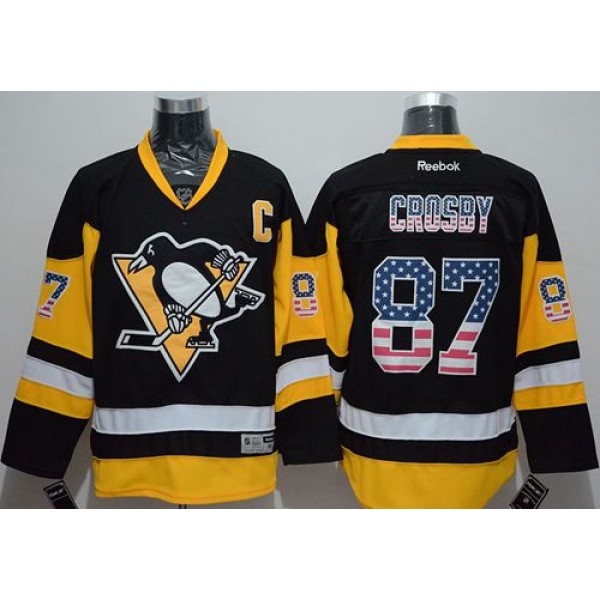 Penguins #87 Sidney Crosby Black Alternate USA Flag Fashion Stitched Jersey