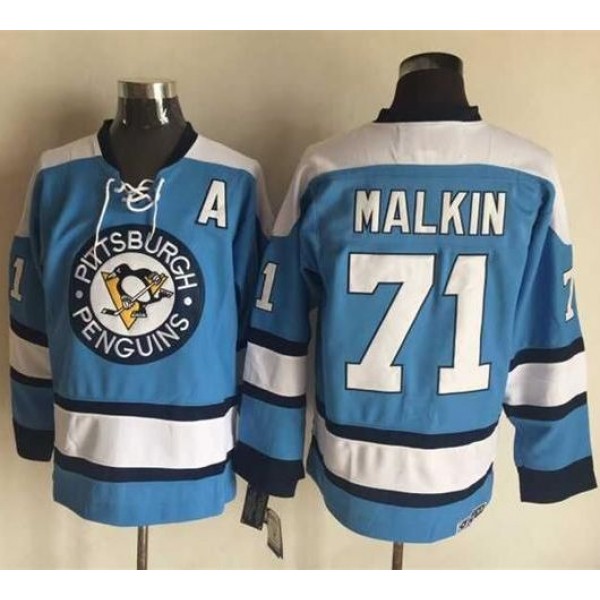 Penguins #71 Evgeni Malkin Blue Alternate CCM Throwback Stitched Jersey