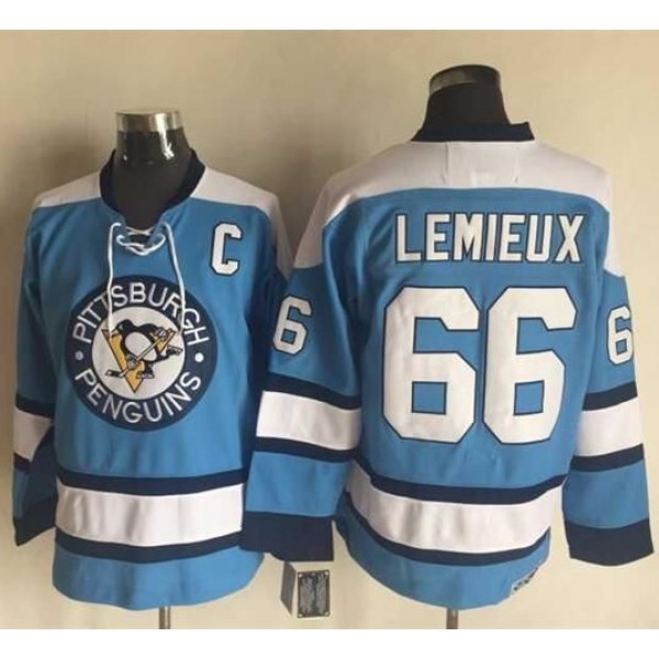 Penguins #66 Mario Lemieux Blue Alternate CCM Throwback Stitched Jersey