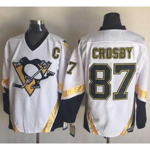 Penguins #87 Sidney Crosby White CCM Throwback Stitched Jersey