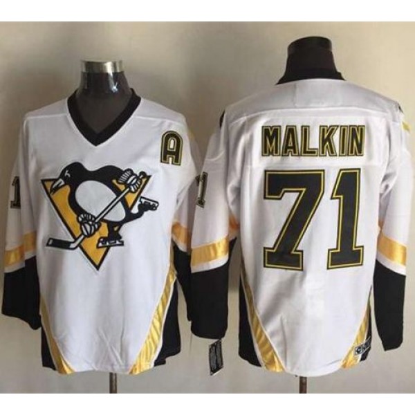 Penguins #71 Evgeni Malkin White CCM Throwback Stitched Jersey