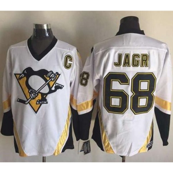 Penguins #68 Jaromir Jagr White CCM Throwback Stitched Jersey