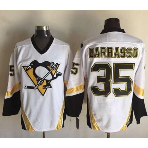 Penguins #35 Tom Barrasso White CCM Throwback Stitched Jersey
