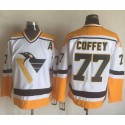 Penguins #77 Paul Coffey White Yellow CCM Throwback Stitched Jersey