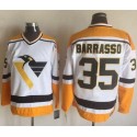 Penguins #35 Tom Barrasso White Yellow CCM Throwback Stitched Jersey