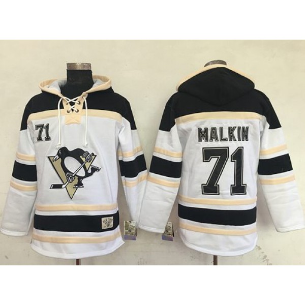 Penguins #71 Evgeni Malkin White Sawyer Hooded Sweatshirt Stitched Jersey