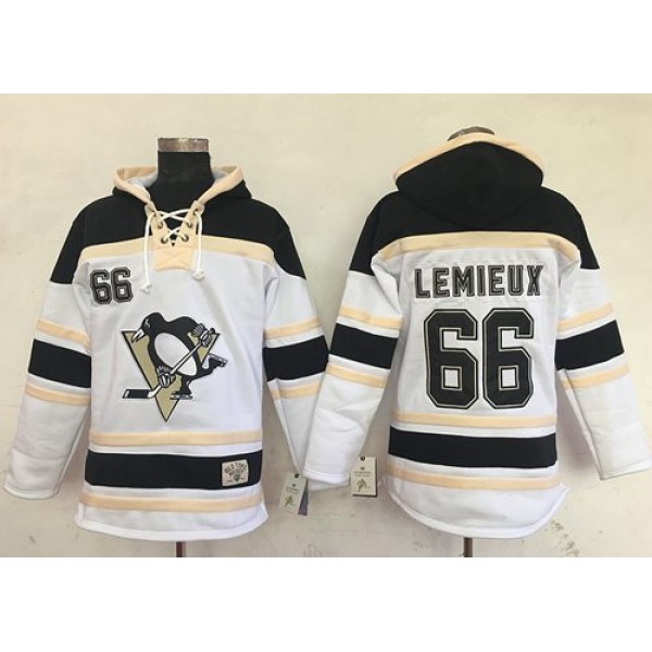 Penguins #66 Mario Lemieux White Sawyer Hooded Sweatshirt Stitched Jersey