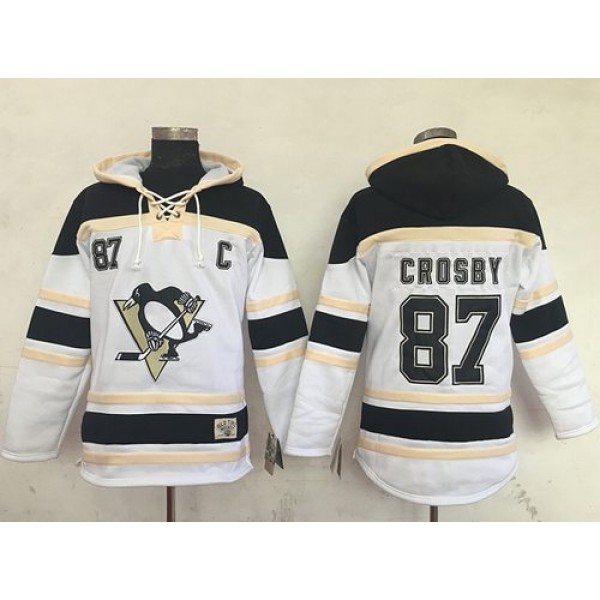 Penguins #87 Sidney Crosby White Sawyer Hooded Sweatshirt Stitched Jersey