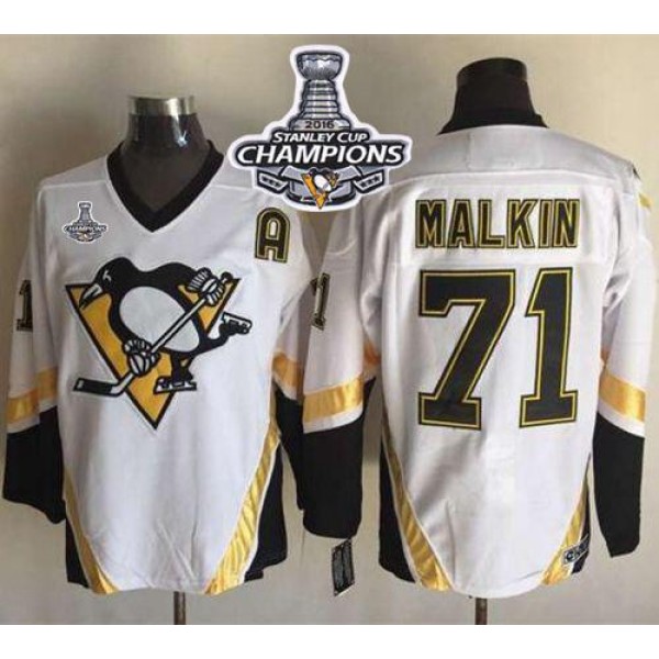 Penguins #71 Evgeni Malkin White CCM Throwback 2016 Stanley Cup Champions Stitched Jersey