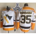 Penguins #35 Tom Barrasso White Yellow CCM Throwback 2016 Stanley Cup Champions Stitched Jersey