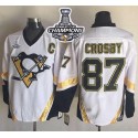 Penguins #87 Sidney Crosby White CCM Throwback 2016 Stanley Cup Champions Stitched Jersey