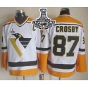 Penguins #87 Sidney Crosby White Yellow CCM Throwback 2016 Stanley Cup Champions Stitched Jersey