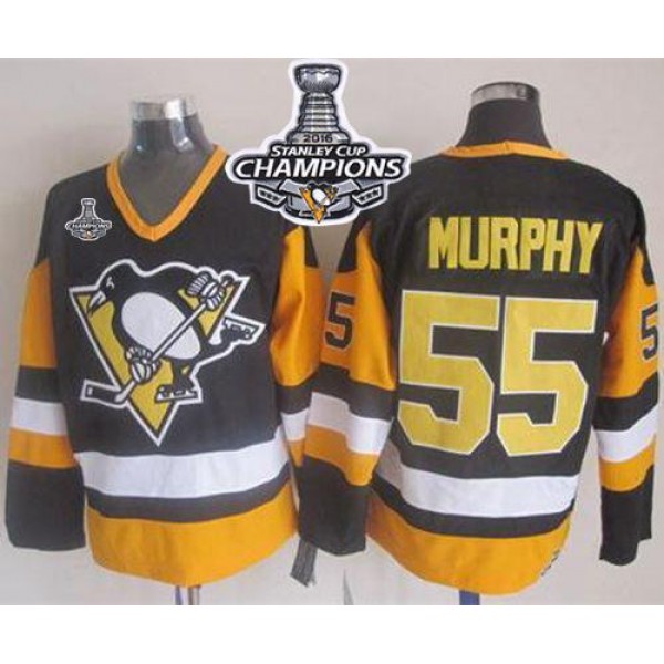 Penguins #55 Larry Murphy Black CCM Throwback 2016 Stanley Cup Champions Stitched Jersey