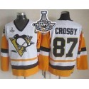 Penguins #87 Sidney Crosby White Black CCM Throwback 2016 Stanley Cup Champions Stitched Jersey