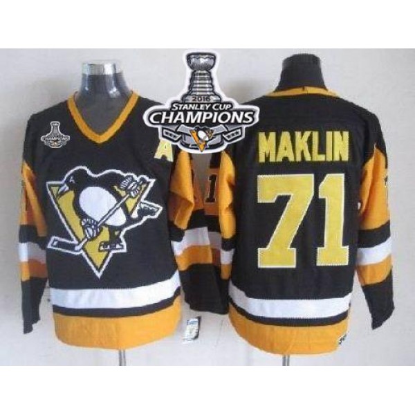 Penguins #71 Evgeni Malkin Black CCM Throwback 2016 Stanley Cup Champions Stitched Jersey