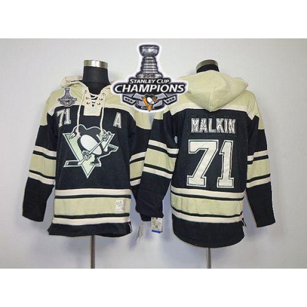Penguins #71 Evgeni Malkin Black Sawyer Hooded Sweatshirt 2016 Stanley Cup Champions Stitched Jersey