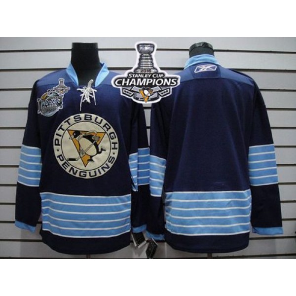Penguins Blank Dark Blue 2011 Winter Classic Vintage 2016 Stanley Cup Champions Stitched Jersey