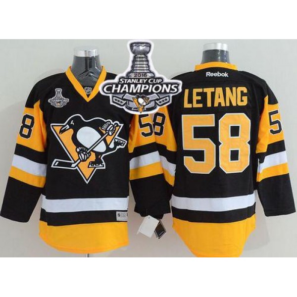 Penguins #58 Kris Letang Black Alternate 2016 Stanley Cup Champions Stitched Jersey