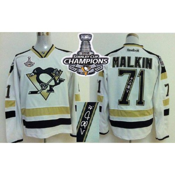 Penguins #71 Evgeni Malkin White 2014 Stadium Series Autographed 2016 Stanley Cup Champions Stitched Jersey