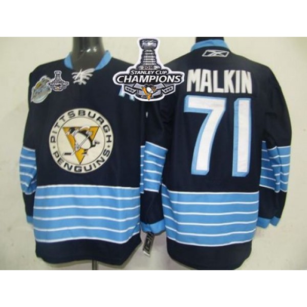 Penguins #71 Evgeni Malkin Dark BLue 2011 Winter Classic Vintage 2016 Stanley Cup Champions Stitched Jersey