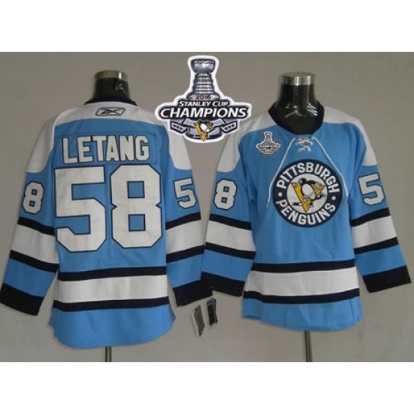 Penguins #58 Kris Letang Blue 2016 Stanley Cup Champions Stitched Jersey