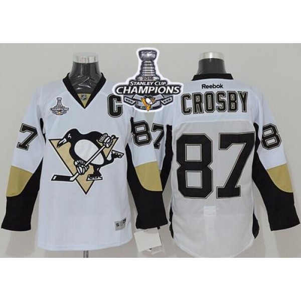 Penguins #87 Sidney Crosby White 2016 Stanley Cup Champions Stitched Jersey